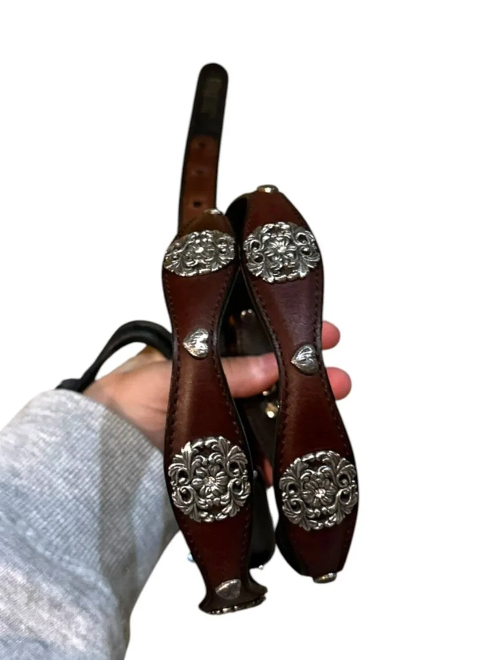 Vintage Ariat Brown Leather Silver Studded Belt Western
